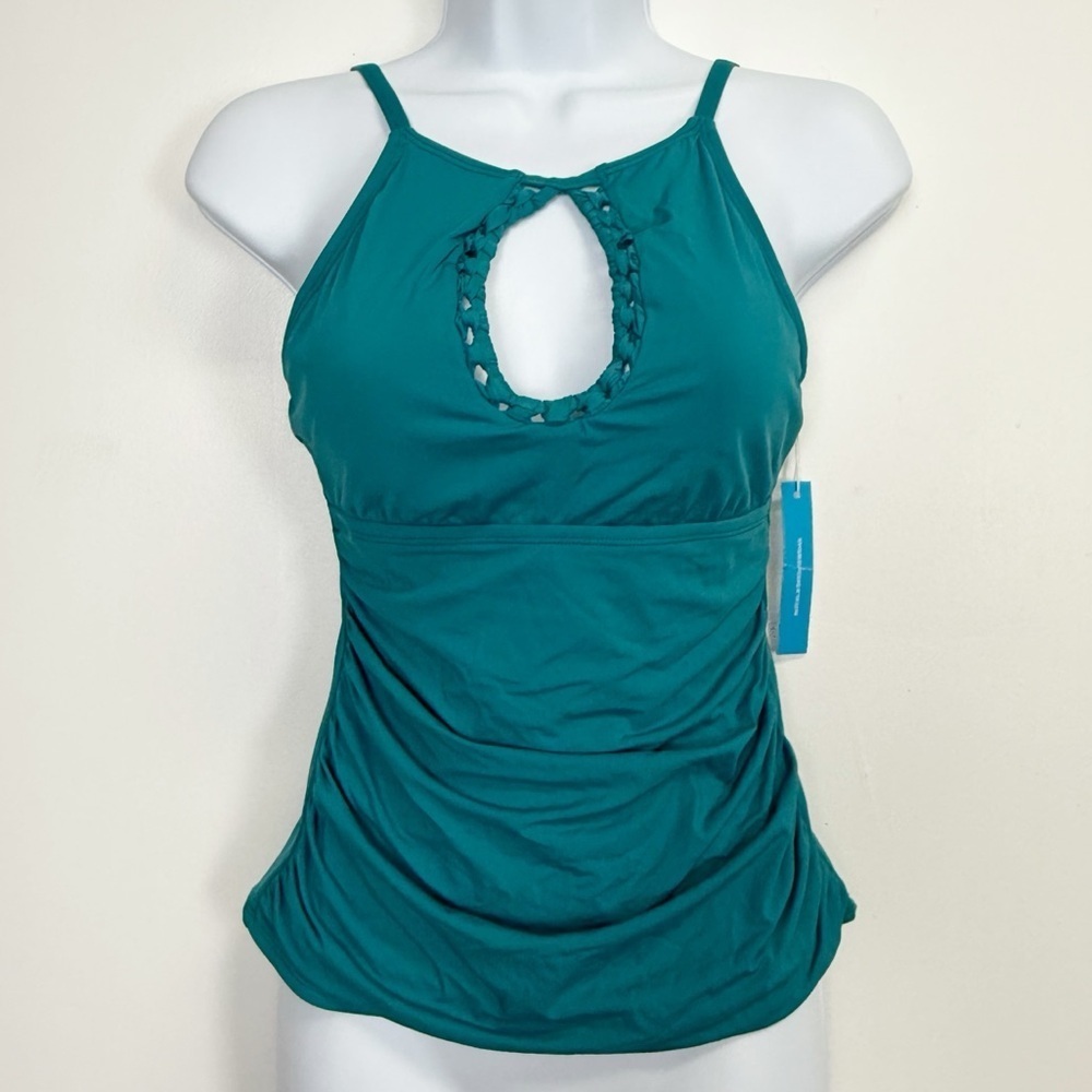 Bleu Rod Beattie Tankini Top Womens Size 4 Teal Solid Keyhole Neck Swim NWT